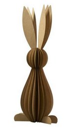  A decorative wooden rabbit figure with a natural finish and a standing, 3D design. Suitable for Easter or home decor.