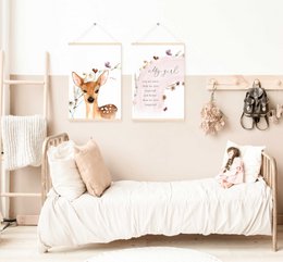 Deer poster, deer print, cute deer print, woodland animals nursery print, floral nursery print, wildflowers print, girls nursery poster, girls room poster
