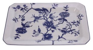 Schaal plat Bloemen/vogels blauw/wit