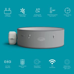 Inflatable WiFi Smart Whirlpool Spa 155 x 155 x 60 cm – 3-5 Person Round Hot Tub with 140 AirJet Massage Jets, App Control, Fast Heating up to 40°C, Drop-Stitch PVC Stone Look Outdoor Spa – Abkantoor