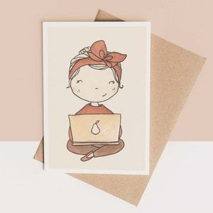card + envelope - laptop girl