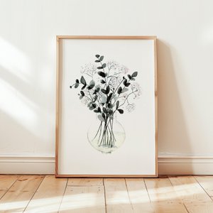 Beperkte kunstprint - bleke bloesems met eucalyptus