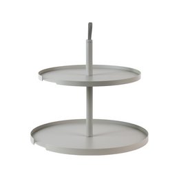  Two-tier cake stand in bone color with a round, flat design and a central stem. Suitable for displaying cakes, pastries, or other desserts.