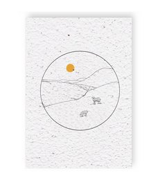 A minimalist landscape illustration with a sun, mountains, and a small house or structure. The image appears to be a simple, hand-drawn or digital design, suitable for use as a growth chart or decorative card.