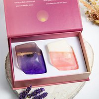 Geschenkset mit Kristallseifen – Amethyst und Rosenquarz