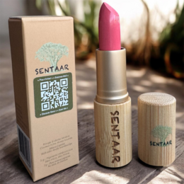  Pink moisturizing quartz lipstick, natural vegan formula, wooden bamboo tube, eco-friendly beauty product