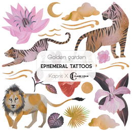 Temporary tattoos featuring colorful tropical flowers, animals, and celestial elements. Ideal for fashion, festivals, and self-expression.