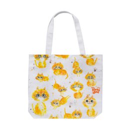  A canvas shopping bag featuring a full print of cute cats on both sides, available in black cat and orange cat variants.