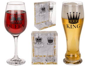 Drinking glass set, King & Queen,