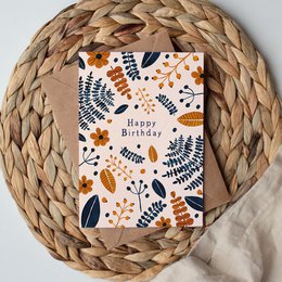 Foldekort "Happy Birthday Wild Leaves" | fødselsdag