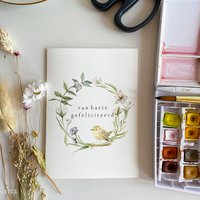 Greeting card - wreath with wren