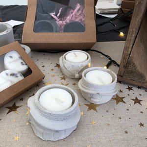 Weihnachts-Teelichthalter Schneemann | Beton | 3 Stück