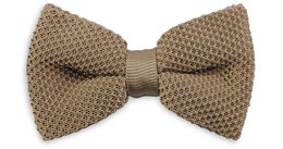 Warm taupe knitted bow tie with a textured pattern, suitable for formal or casual wear.