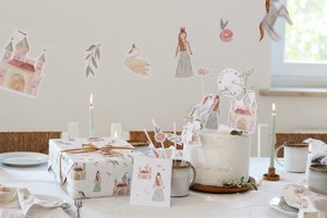 Grote feestset "Prinses" | Feestdecoratieset kinderverjaardag themafeest taarttopper slingeruitnodigingen inpakpapier | HART en PAPIER