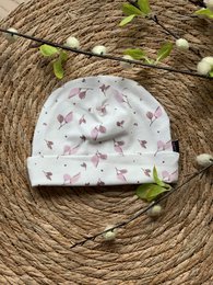 Soft, cozy baby hat with a delicate leaf pattern in shades of pink and green. Made of high-quality, breathable material for comfort and style.