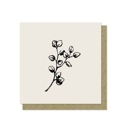 A luxury greeting card featuring a minimalist black and white illustration of a eucalyptus branch. The card is made from eco-friendly materials and has a simple, elegant design suitable for Christmas or other occasions.