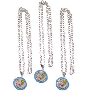 Set van 3 glazen medaillon collier met hanger bedels in lichtblauw rond rham design inclusief vullingen