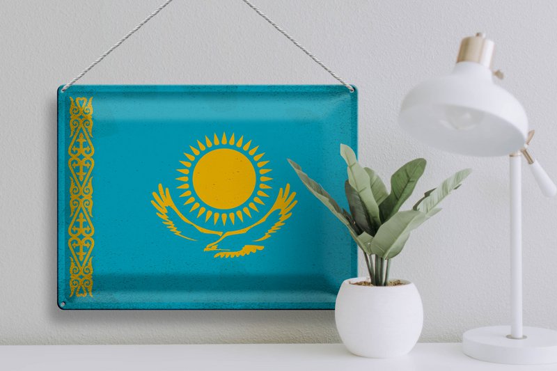 Tin Sign Flag of Kazakhstan 40x30cm Kazakhstan Vintage