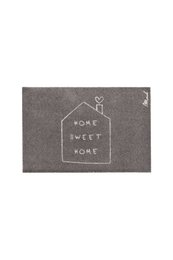 Rectangular beige doormat with white text "HOME SWEET HOME" and a heart symbol.
