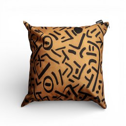  Mustard yellow outdoor cushion cover, waterproof geometric pattern, square shape, terrace decor.