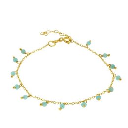 Gold-toned charm bracelet with turquoise-colored beads and charms.