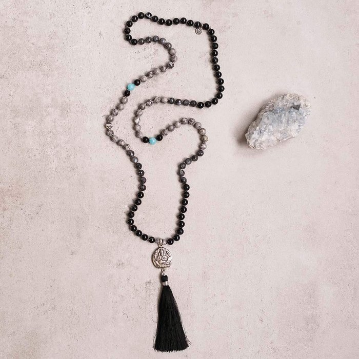 Silver Ganesh Men Gemstone Mala
