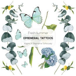 Temporary tattoos featuring delicate, colorful butterflies and floral elements. Ideal for summer fashion and self-expression.