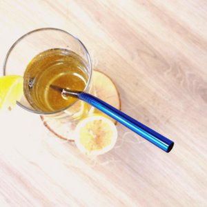 GEBOGENER Strohhalm aus Edelstahl - BLAU