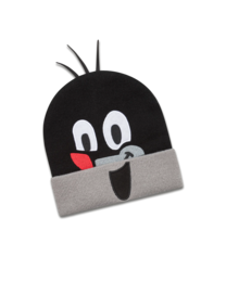 Black and gray beanie with a cute mole mascot design, suitable for children aged 1-8 years.