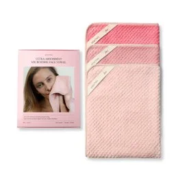Pink microfiber face towels set, soft textured fabric, cherry blossom design, three-piece collection