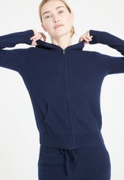 LILLY 8 Kapuzenpullover aus Kaschmir mit Reißverschluss in Marineblau