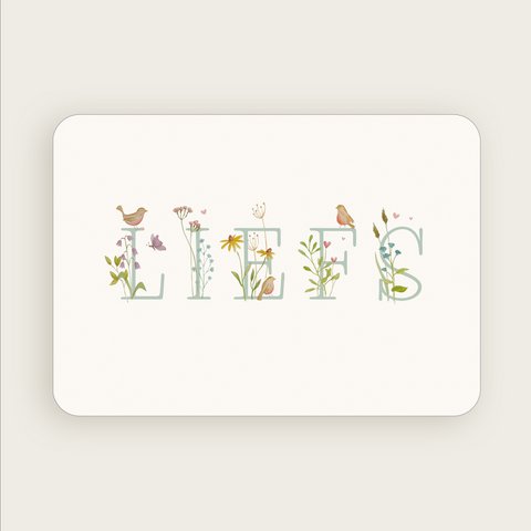 Postcard (A6) 'Love', Flowers and Birds