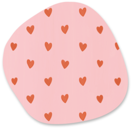 A pink mouse pad with a repeating pattern of red hearts.