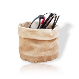 Eco-friendly cellulose baskets in small, medium, large, and extra-large sizes, available in tea and black colors, suitable for storage and organization.