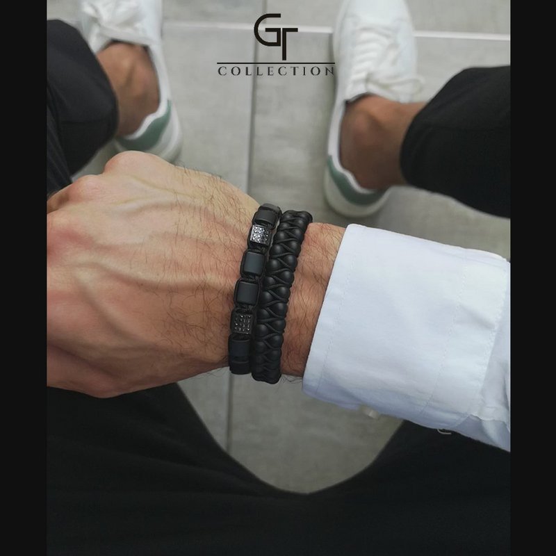 Men's BLACK ONYX Double Bead Bracelet