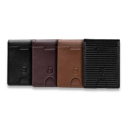 Compact, stylish wallet with multiple compartments for cards and cash. Available in black, brown, camel, and black/camel color options.