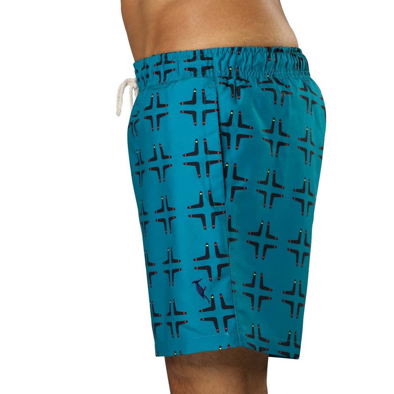Green Swimming Trunks with Boomerang Print