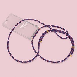 Anchor Bill - Smartphone Case with Colorful Braided Lanyard Strap. Available for iPhone 11, Samsung Galaxy S10, iPhone 11 Pro, iPhone 7/8, and more. The braided strap features a mix of blue, purple, and gold colors.