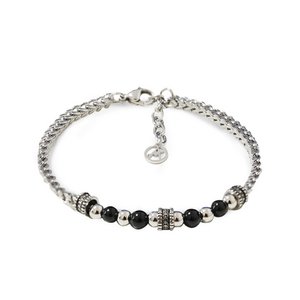 Men's Wheat Chain Bracelet with Balls and Stone Beads