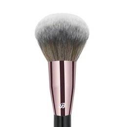 A large, fluffy powder brush with a rose gold metal ferrule and black handle. Ideal for applying and blending powder makeup products evenly across the face.
