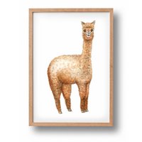 Dierenposter alpaca - A4 - babykamer kinderkamer - kraamcadeau - wanddecoratie - handgeschilderd door Mies met aquarel