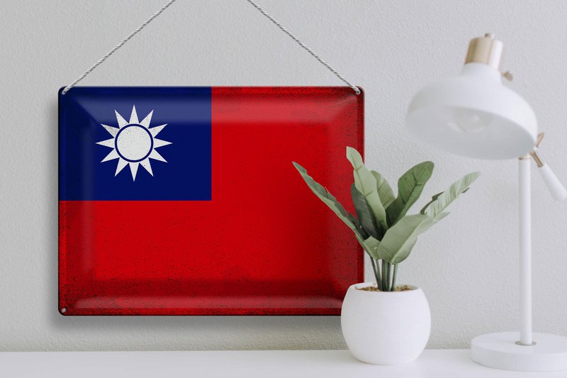Tin Sign Flag China 40x30cm Flag of Taiwan Vintage