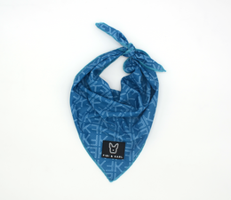 Blue patterned dog bandana with summer design, suitable for pet collars.