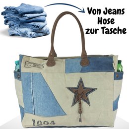 Bolso de fin de semana vintage Sunsa. Bolso de baño/bolsa de deporte shopper XXL.Bolso de lona y jeans reciclados. Bolso de hombro sostenible