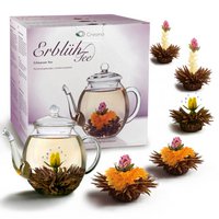 Gift set for blossom tea with glass jug, black tea (6 tea roses/3 types)