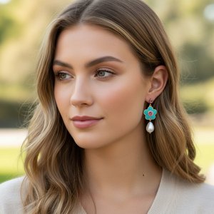 Blue Flower Enamel Earrings