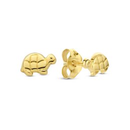  Gold turtle stud earrings, 14K gold, 6mm, small animal shaped jewelry, shiny yellow gold finish