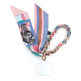  Light blue telephone cord with abstract geometric shapes and patterns.