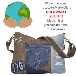 Sunsa Bæredygtig Skuldertaske til kvinder. Skuldertaske lavet af genbrugte jeans & canvas (canvas). Håndtaske i vintage retro stil. Crossbody taske til kvinder.