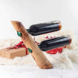 Olive Wood Bottle Holder for 2 Bottles – Handmade
